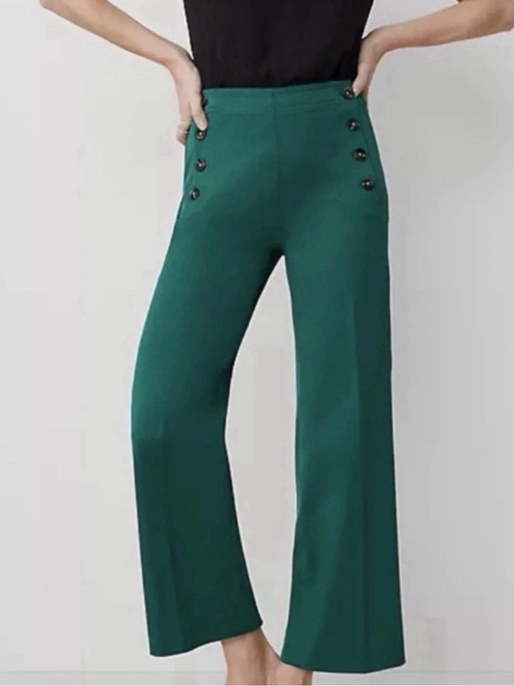 Ann Taylor Sailor Wide Leg Pants Women's 10 Tall Green High Rise